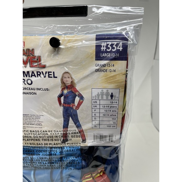 Captain Marvel Hero Halloween Costume Girls Large 12-14, Jumpsuit, Light Up Star - Picture 8 of 8